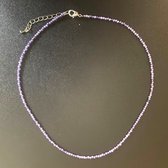 Collier - ketting - lila/paarse zirkonia - natuursteen - 2 mm dik - 40 cm lang