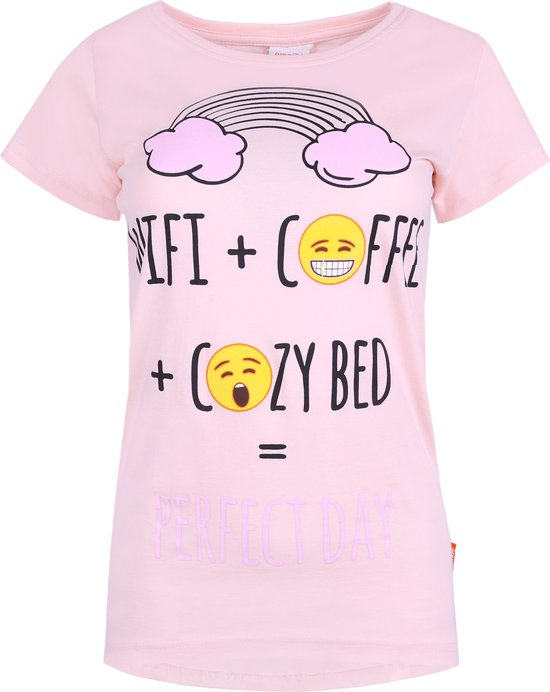 Abrikozenkleurig slaapshirt voor dames met EMOJI-emoticon-motief