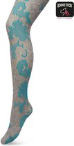 Bonnie Doon Grafische Panty 60 Denier Grijs/Blauw Dames maat L/XL - Grafische Print - Gladde Naden - Maximaal Draagcomfort - Ornament Tights - Chique Panty - Feestelijk - Grey - BP221909.235