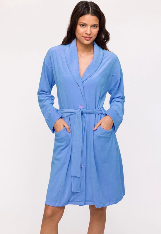 Robe de chambre Woody boutonnée pour femme - bleu - 241-10-MOL-T/818 - taille S