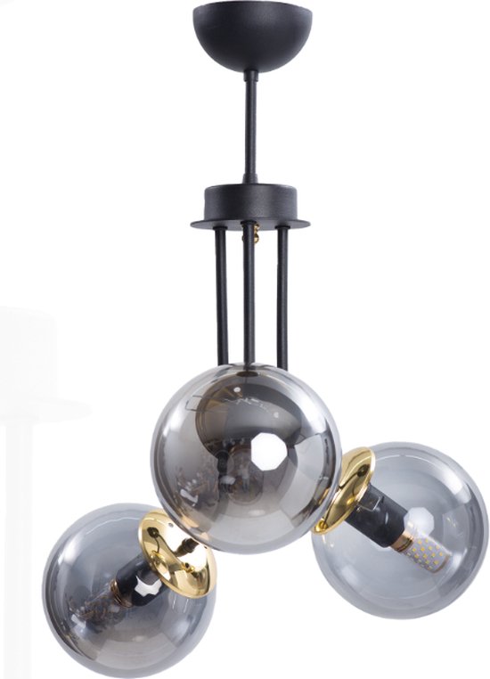 Squid Lighting ARCH Pendant - Hanglamp - Black 3 Smoked Glass Chandelier