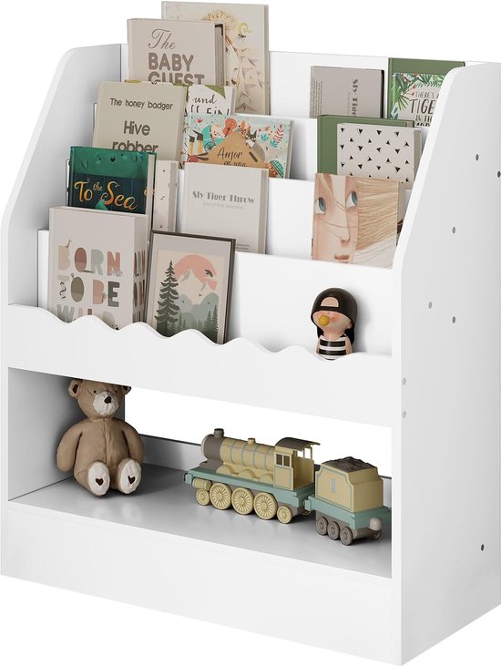 Boekenkast voor kinderen, wit rek voor kinderkamer, met 5 vakken, speelgoedrek, Montessori-opbergrek, kindermeubels voor kleuterschool, speelkamer, 70 x 80 x 30 cm