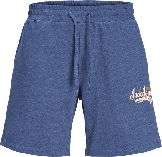 JACK & JONES Logo Sweat Shorts Col loose fit - heren shorts - middenblauw melange - Maat: