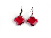 Zilveren oorringen oorbellen model Fiori klaver rood