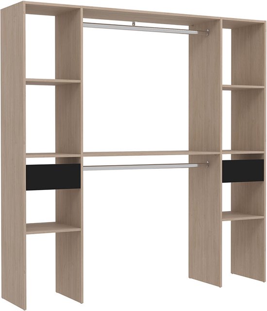 Concept-U - Houten kleedkamer met 6 planken, 2 laden en 2 kasten: 180 x 40 x 180 cm ELYSEE