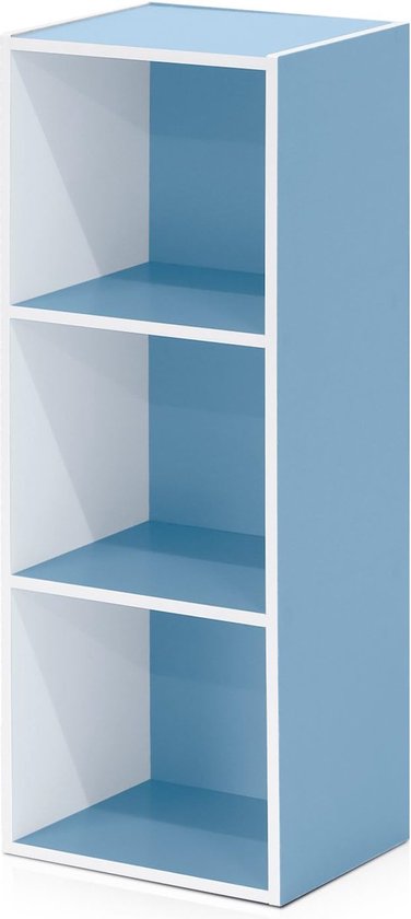 Bastix - 3-traps boekenkast met open plank, wit/lichtblauw