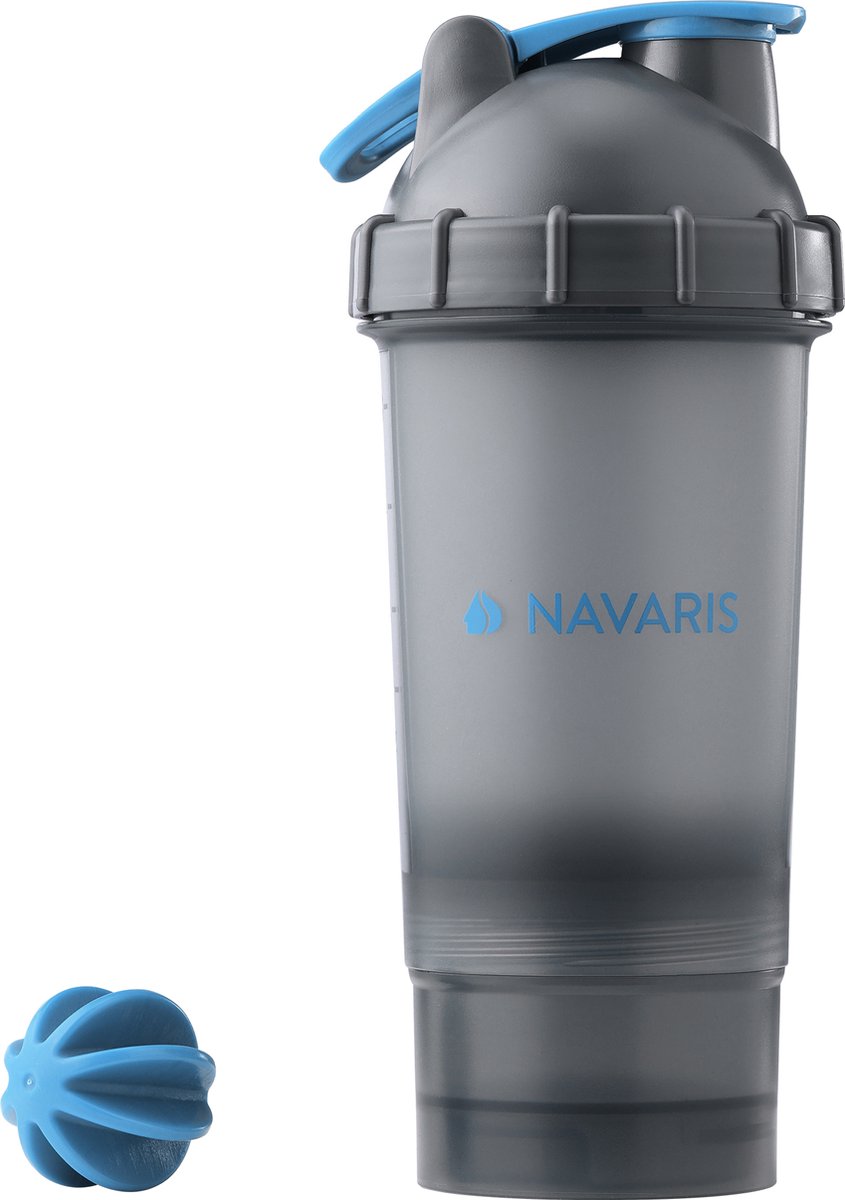 Goedkoopste NAVARIS shakebeker 500 ml voor creatine of proteine poeder - Slijtvast en lekvrij - Draagbare protein shaker met opbergvak - Fitness eiwitshakes