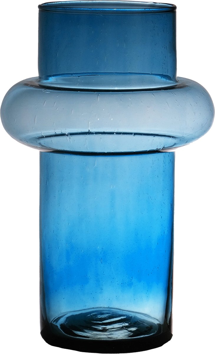 Hakbijl Glass Bloemenvaas Luna - transparant blauw - eco glas - 19 x 30 cm - cilinder vaas