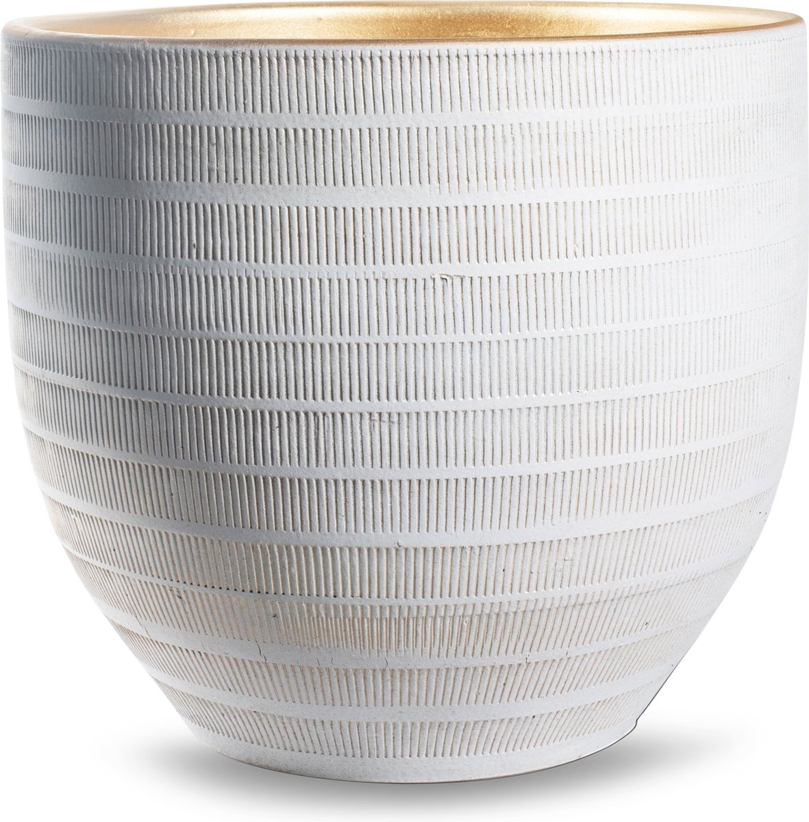 Jodeco Plantenpot/bloempot Beau - wit/goud - keramiek - D35 x H32 cm - hotel chique