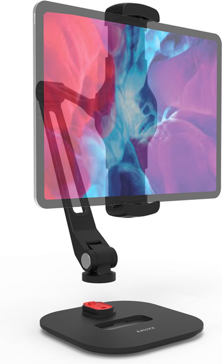 Caliber Tablet Houder - Zeer stabiele Tablet Standaard - Professioneel - Stijlvol en geschikt voor Thuis, Kantoor, Auto, Boot, Caravan - iPad houder - Verstelbare Arm - Met Bureauklem, Voet en Zuignap (EM-SET-SRE)