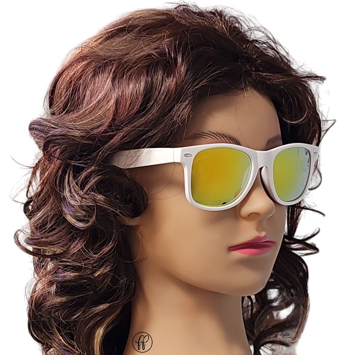 Fako Fashion - Witte Zonnebril Met Goud/Rode Spiegelglazen - Heren Zonnebril - Dames Zonnebril - Classic - UV400 - Wit Frame - Goud/Rood Spiegel