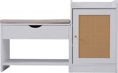 Merax Schoenenbank met Grote Opbergruimte - Schoenenkast met Comfortabele Zitplaats en Spiegel - Wit met Bruin