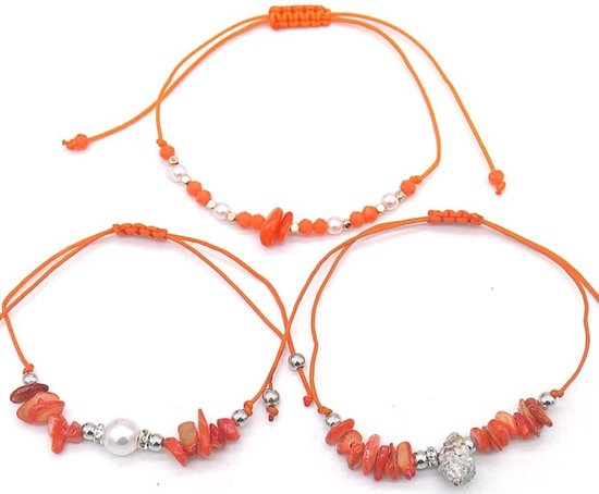 Armbandjes - set van 3 - oranje - verstelbaar - koningsdag - EK - WK - zomer - strand - vakantie - festival