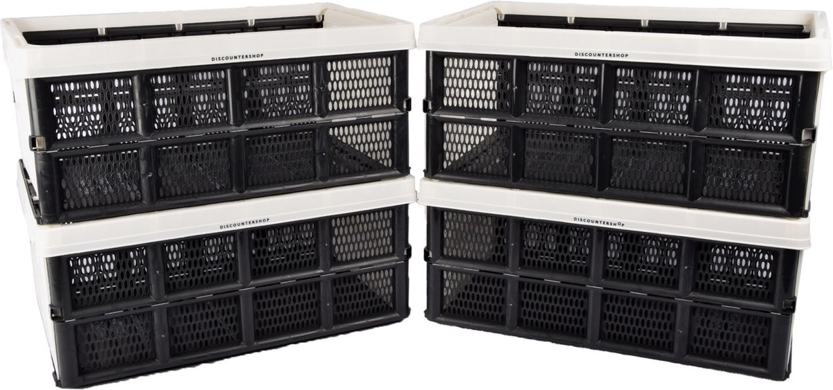 Set van 4 Opvouwbare Vouwkratten 32 Liter - Wit - Kunststof - Handgrepen - Voor Huishouden & Klussen - 50x21x33cm