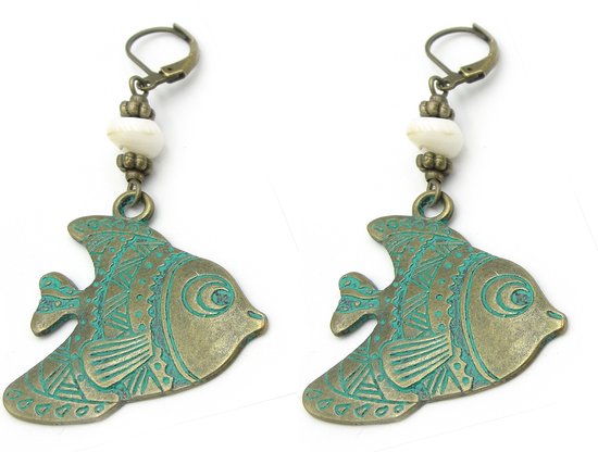Boucles D'oreilles Argentées Motif Poisson Vert – Fantaisie | Neuf Sans Emballage