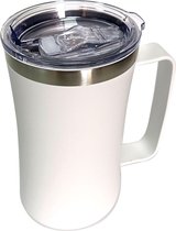Bastix - Grote koffiemok, thermische mok met deksel, 560 ml, roestvrijstalen koffiemok voor koud en warm (beige)