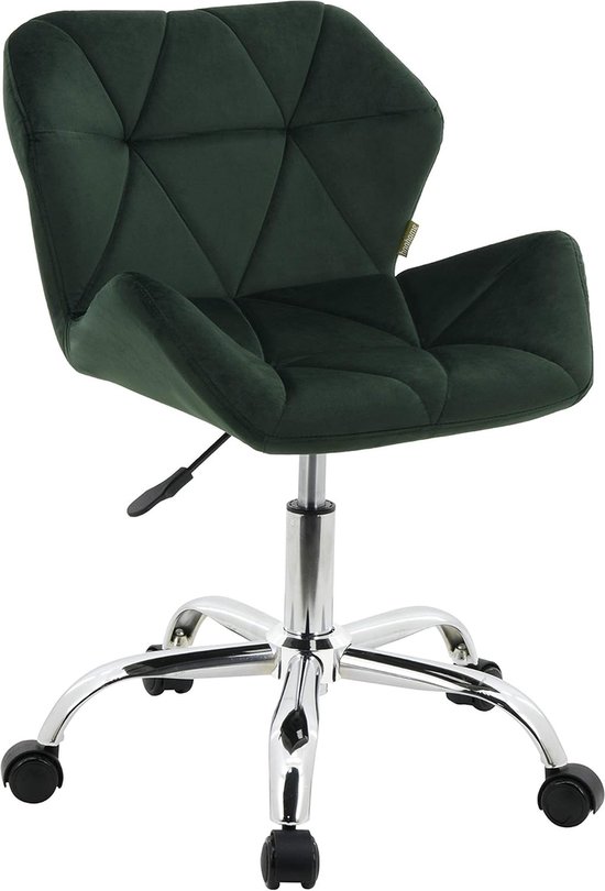 Chaise de bureau à domicile en tissu pivotant rembourré moderne Eris réglable en hauteur (velours vert foncé) avec siège confortable