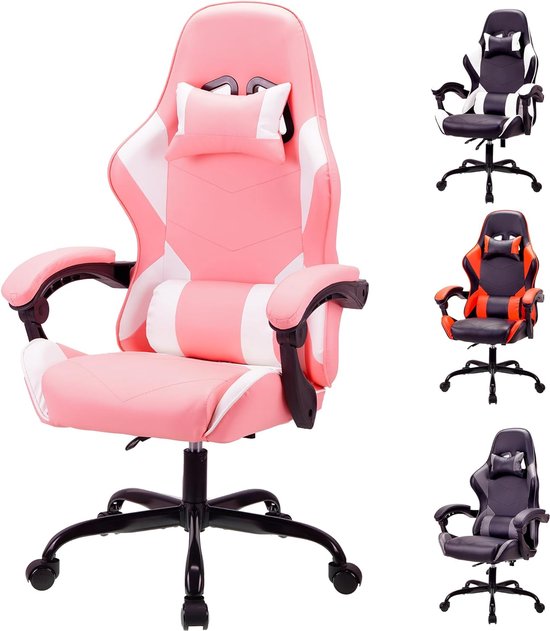 High rug ergonomische gaming stoel - verstelbare lendensteun en hoofdsteun - kan 150kg dragen (Roze)