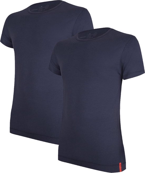Undiemeister - T-shirt - T-shirt heren - Slim fit - Korte mouwen - Gemaakt van Mellowood - Crew Neck - Storm Cloud (blauw) - 2-pack - XS