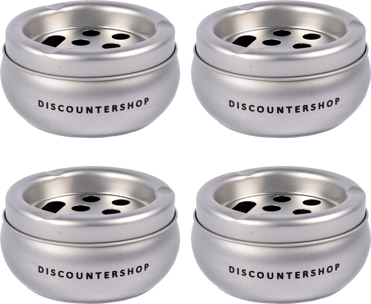 Goedkoopste Discountershop Set van 4 Zilveren Aluminium Terrasasbakken - Stijlvolle Accessoires voor Buiten - Ø10cm - 5,5cm Hoog