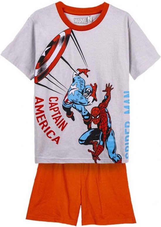 Avengers Spiderman - Short Pyjama - Captain America - Wit rood - 100% Katoen - in geschenkendoos. Maat 128 cm / 8 jaar.