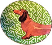 Teckel - bord - hond - porselein - ontbijtbord - groen - goud - teckelprint