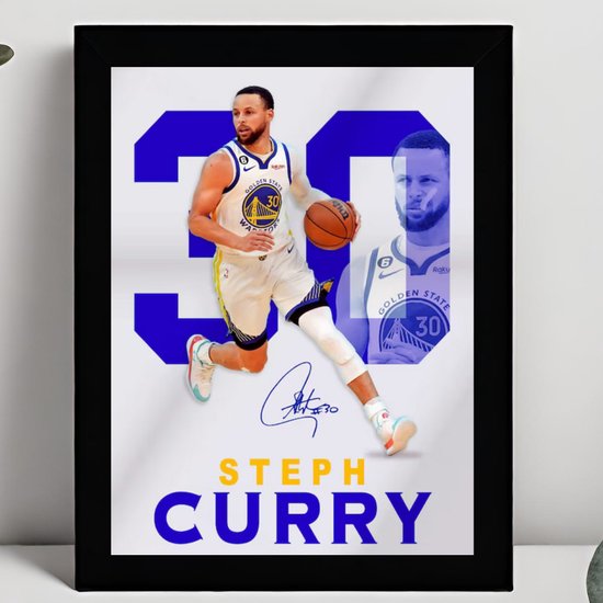 Stephen Curry Kunst - Gedrukte handtekening - 10 x 15 cm - In Klassiek Zwart Frame - NBA - Basketbal - Golden State Warriors - Ingelijste Foto