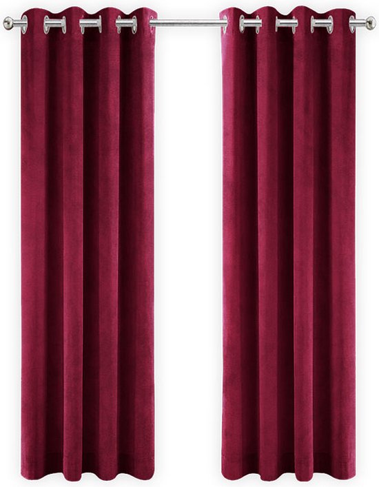 Gordijnen Rood Velvet Kant en klaar 140x225cm - Kant en klare gordijnen met ringen Velours - Fluwelen Verduisterende gordijnen