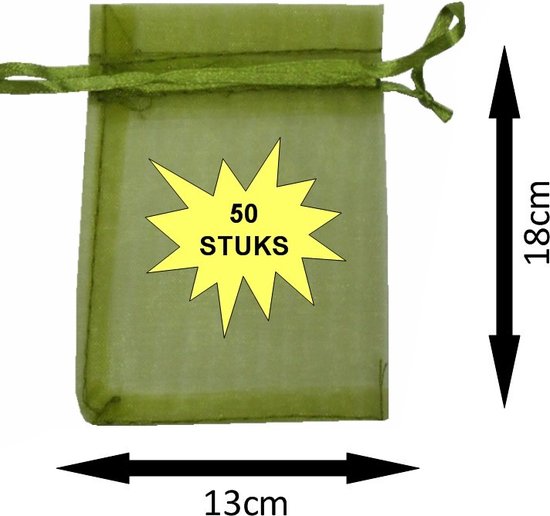 Fako Bijoux® - Sacs Organza - 13x18cm - Sacs de fête - Sacs à bonbons - Sacs cadeaux - Sacs à bijoux - Vert olive - 50 Pièces