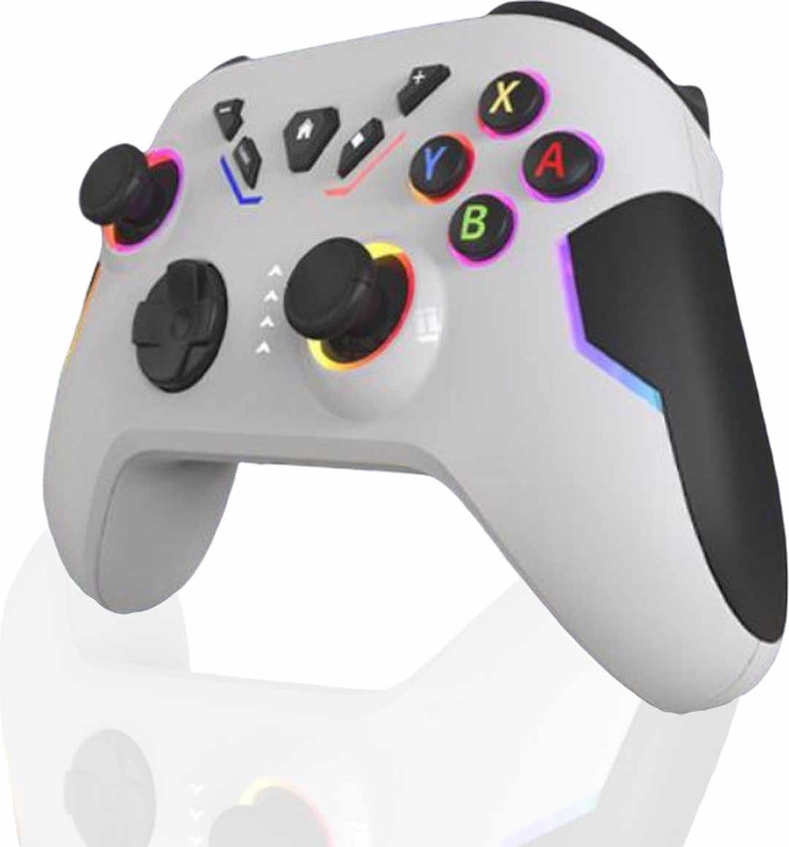 CNL Sight Pro Controller Draadloos (Kleur:Wit)-RGB Verlichting - Nintendo Switch Controller Compatibel met Switch/Switch Lite/Switch OLED/IOS/Android/Windows,- Wireless Switch Pro Controller met LED-kleurlicht/Dual shock/Turbo/Motion Control