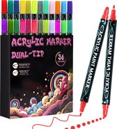 Acryl Marker Verfstiften - 36 Stuks Kleuren - Dual Tip - Acrylverf Tekenset Acrylstiften - Happy Stones Mandala Stenen - Kinderen & Volwassenen
