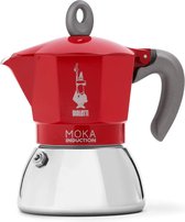 Bastix - Moka Inductie, Moka pot, geschikt voor alle soorten fornuizen, 4 kopjes espresso (150ml), rood [Energieklasse A+]