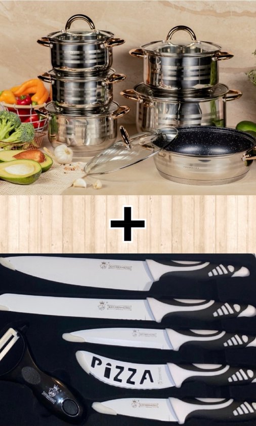 Edenberg - 12-piece pan set eb-4000 made of chrome-nickel stainless steel INOX18/10 - ideal for gas, electric, halogen, ceramic and induction hobs