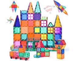 foto van Magnetische blokken voor kinderen, 100 stuks, 3D magnetisch bouwspeelgoed, voor kinderen, stem, creativiteit, pedagogisch speelgoed, cadeaus voor meer dan 3 jaar (100 stuks)