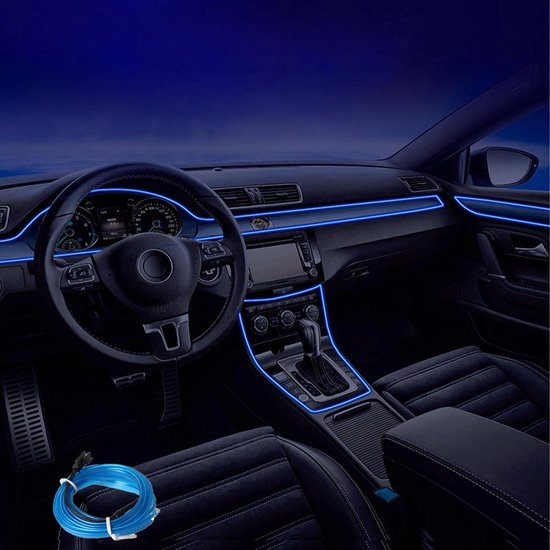 LED-interieurverlichting voor auto's - 5V USB EL Wire - 5m - sfeerverlichting - Blauw Geschikt voor dashboard kieren - deurkieren, doe-het-zelf-ontwerpen.
