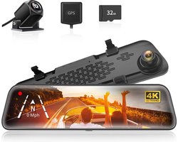 12" IPS Full Touch Screen Achteruitkijkspiegelcamera - 2160P HD Dubbele Lens Slimme Achteruitkijkspiegel voor Auto's en Vrachtwagens - HDR Stream Media met Nachtzicht - Gratis 32GB TF-kaart