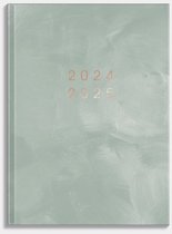Hobbit - Pocket Agenda - 2024-2025 - 1 week op 2 pagina's - A6 (14 x 10,5 cm) - Verfstructuur Grijsgroen