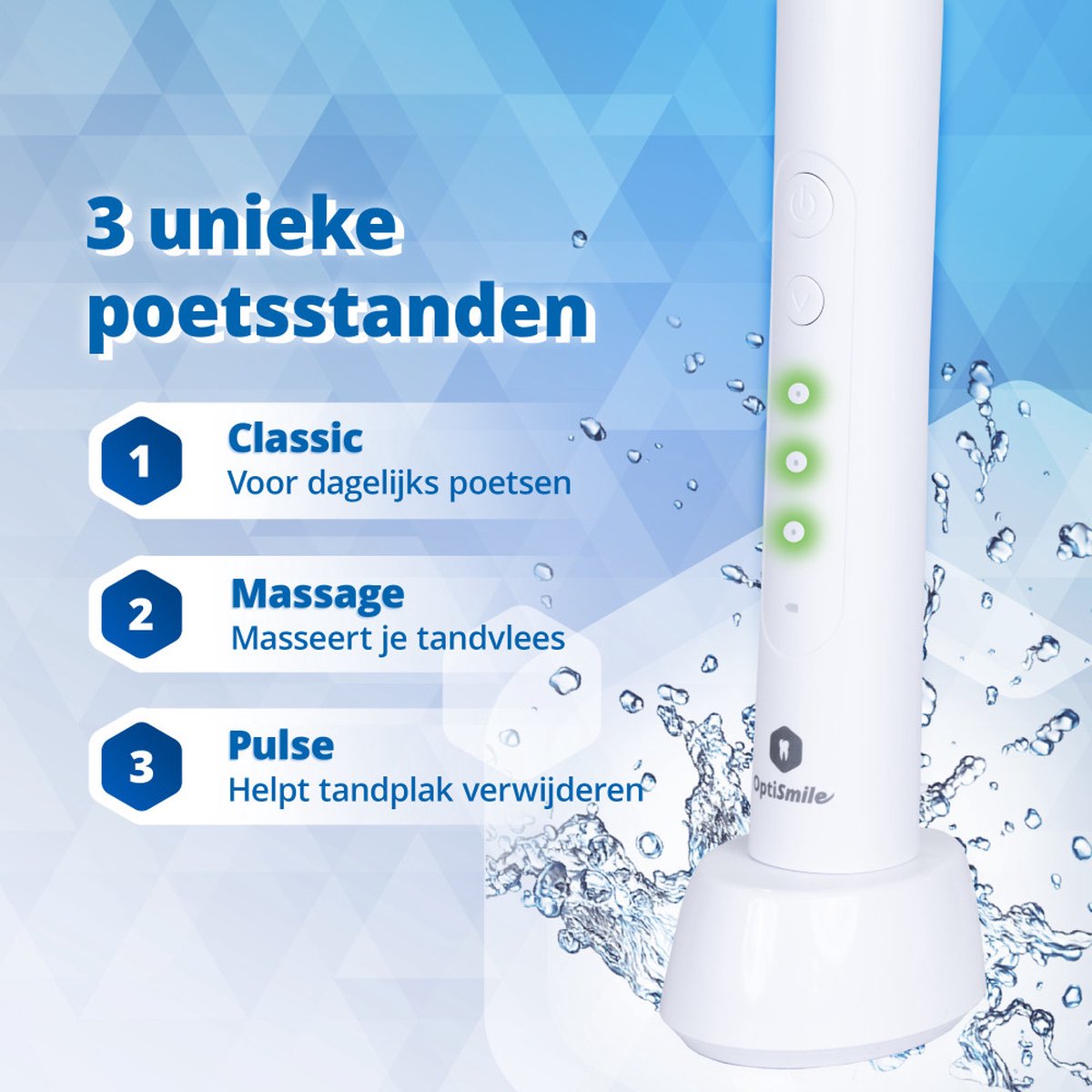 Afbeelding 3 van Elektrische Tandenborstel met 2x Opzetborstels - Tandenborstel Elektrische - 3 Modi - 8800 Rotaties - Opzetborstels 2x - Wit - Optismile