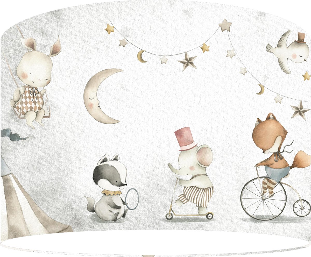 Designed4Kids - hanglamp kinderkamer - bosdieren lamp - Kinderlamp bosdieren - bosdieren circus nacht - bosdieren kinderkamer - babykamer