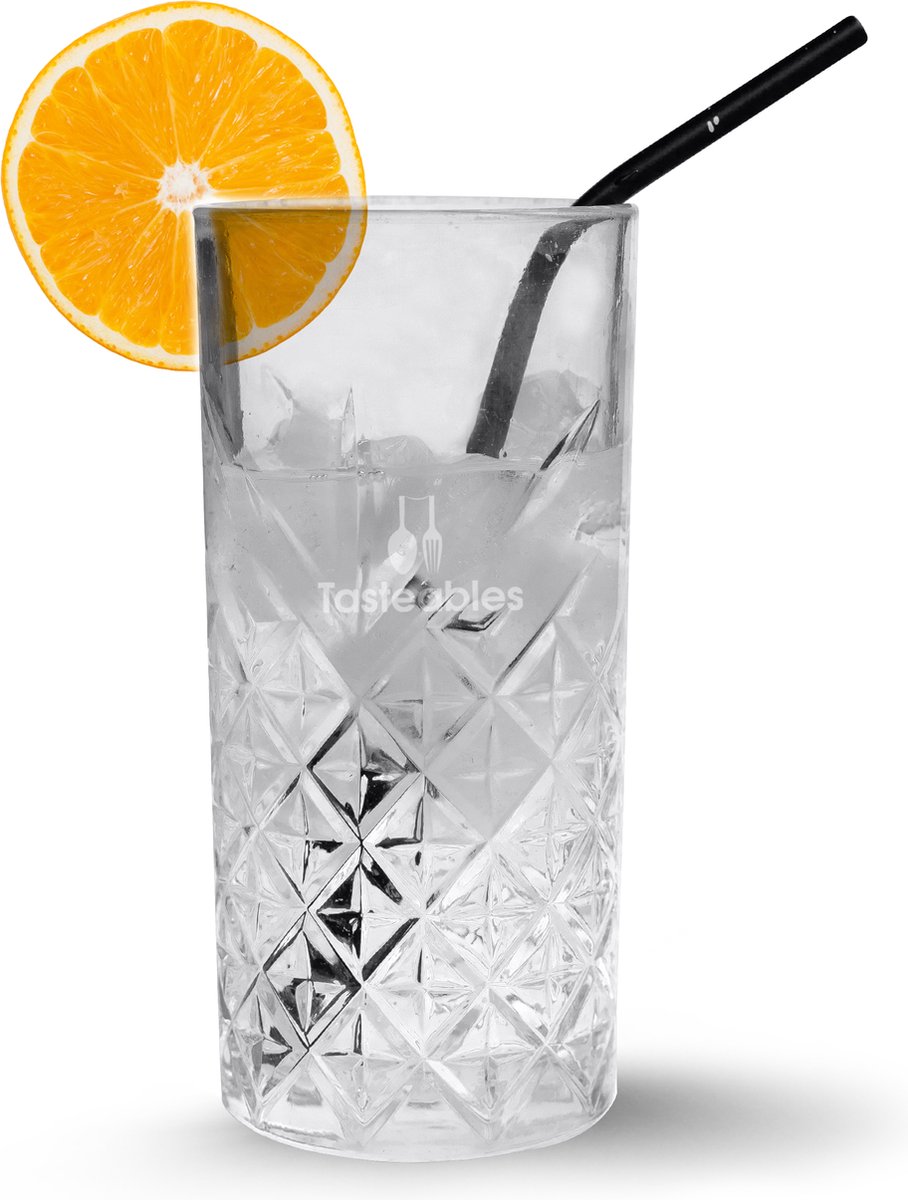 RVS Rietjes Gebogen - Cocktail Rietjes - Tasteables - Set van 8 - Duurzaam - Herbruikbaar - Reinigingsborstel - 200mm lengte - Zwart met wit — cadeau in Kookcadeaus - foto 3