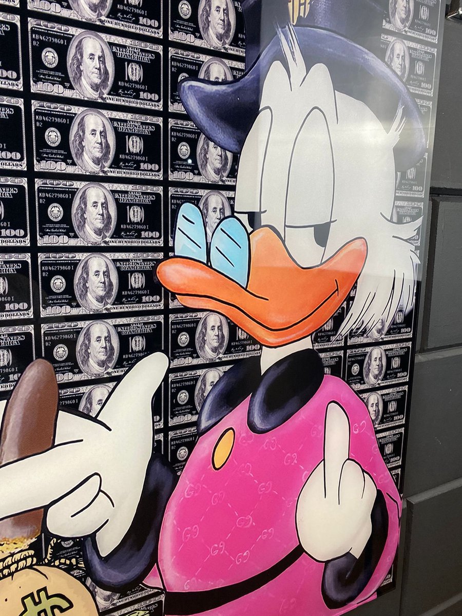 Dagobert Duck Dollar schilderij op plexiglas 60x90cm