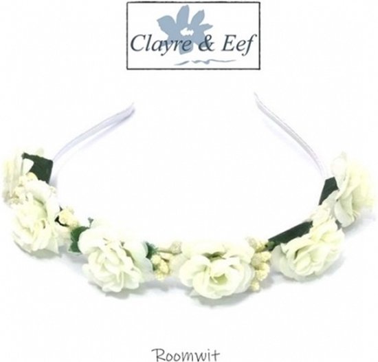 Clayre & Eef - Corsage de fleurs de rose sur bandeau / diadème - Crème (Wit) avec vert - jeunes adultes - femmes filles - fête de mariage décontractée