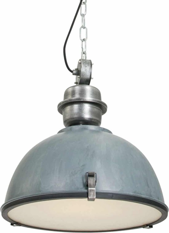 Stoere hanglamp Bikkel | 1 lichts | betonlook grijs | glas / metaal | Ø 42 cm | in hoogte verstelbaar tot 150 cm | eetkamer / woonkamer / slaapkamer lamp | industrieel / modern / robuust design
