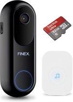 Finex™ Video Deurbel V2 - Inclusief Binnenbel & SD kaart (32GB) - Vast stroom of Batterijen - WiFi - Dag en Nachtmodus - Zonder abonnement - T Ring - Video deurbel met Camera