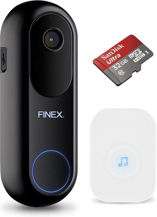 Foto: Finex video deurbel v2 inclusief binnenbel sd kaart 32gb vast stroom of batterijen wifi dag en nachtmodus zonder abonnement t ring video deurbel met camera werkt als eufy en ring