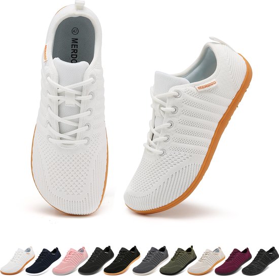Somic Barefoot Schoenen - Sportschoenen Sneakers - Fitnessschoenen - Hardloopschoenen - Ademend Knit Textiel - Platte Zool - Wit - Maat 40