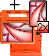 Hoesje Geschikt voor iPad Air 2024 (11 inch) Hoesje Kinderhoes Shockproof Hoes Kids Case Met 2x Screenprotector - Oranje