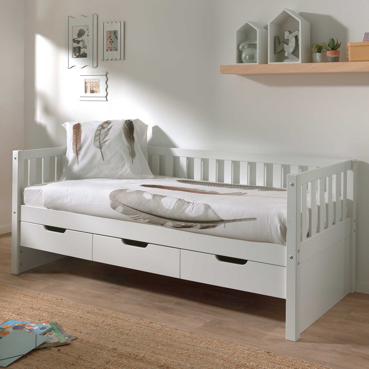 Vipack Kajuitbed 90x200 Met 3 Lades In Wit Dennenhout - Friedrich - Vipack - Kajuitbed - Wit - Hout Eenpersoons Kajuitbed
