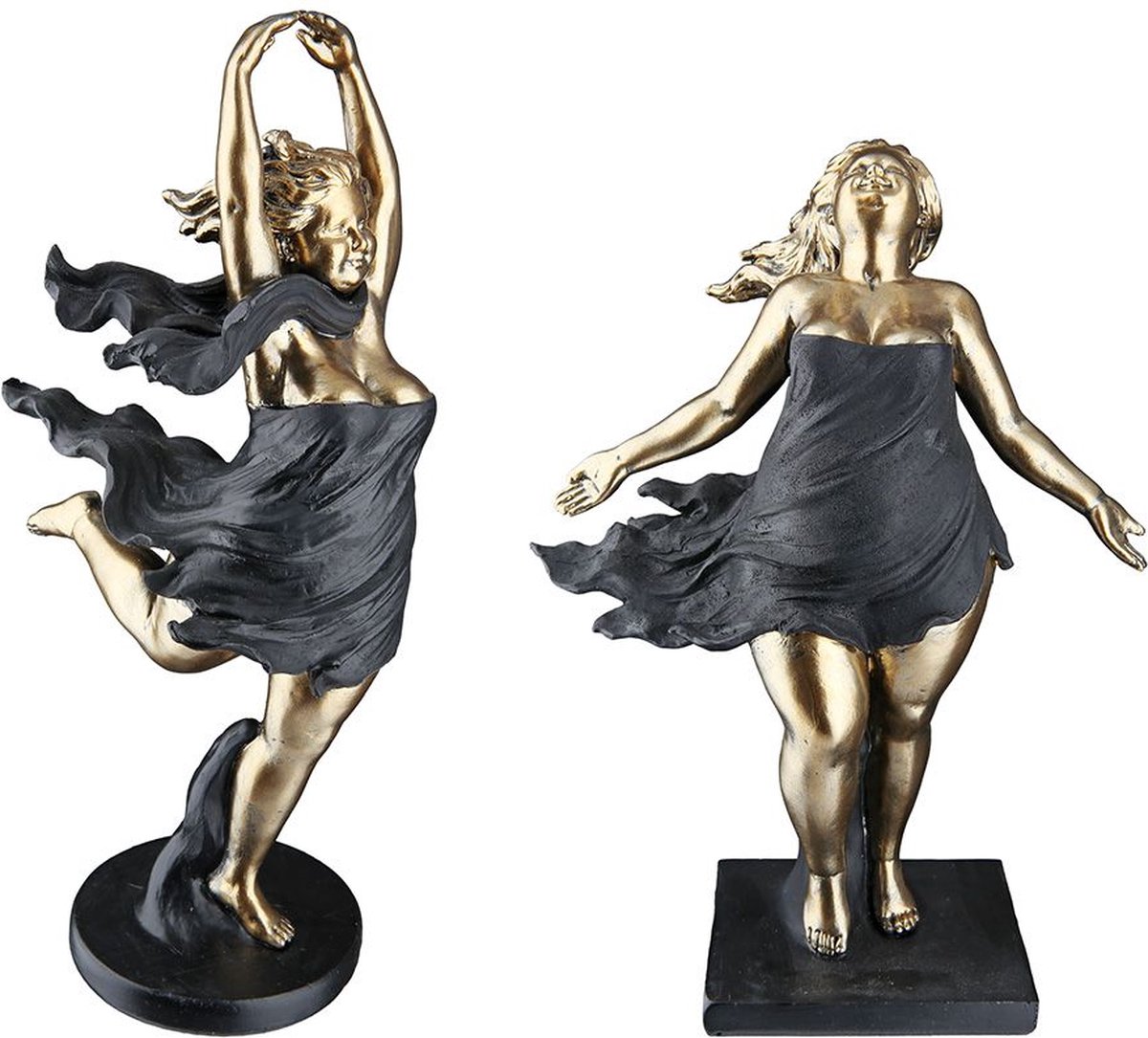 Sculptuur Dame Elisabeth – Polyresin – Goud/Zwart – 17x13x27cm – Set van 2
