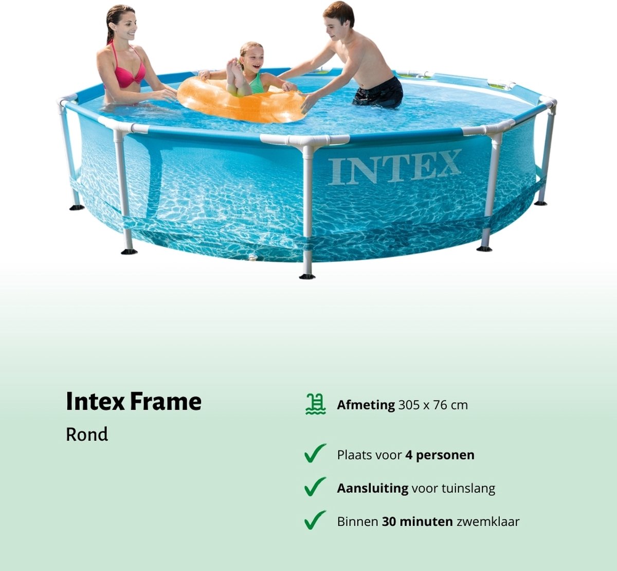 Intex Rond Frame Zwembad - 305 x 76 cm - Waterprint - Inclusief Pomp Chloor - Chloordrijver - Testrips - Reparatiesetje - Scrubborstel - PH-waarde - PH-waarde - Thermometer – foto 2